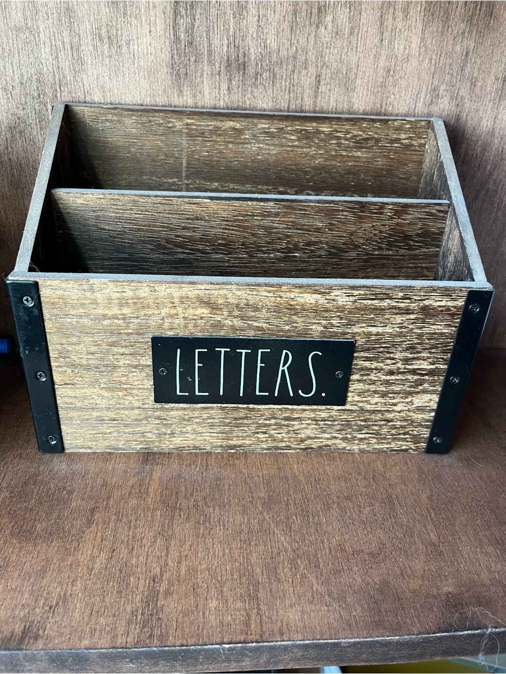 Rae Dunn Wooden Letter Organizer with Black Metal Accents